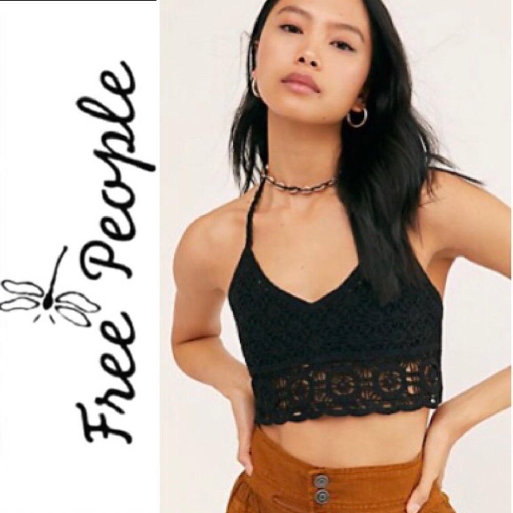 FREE PEOPLE Boho Crochet Halter Crop Top Large NWT